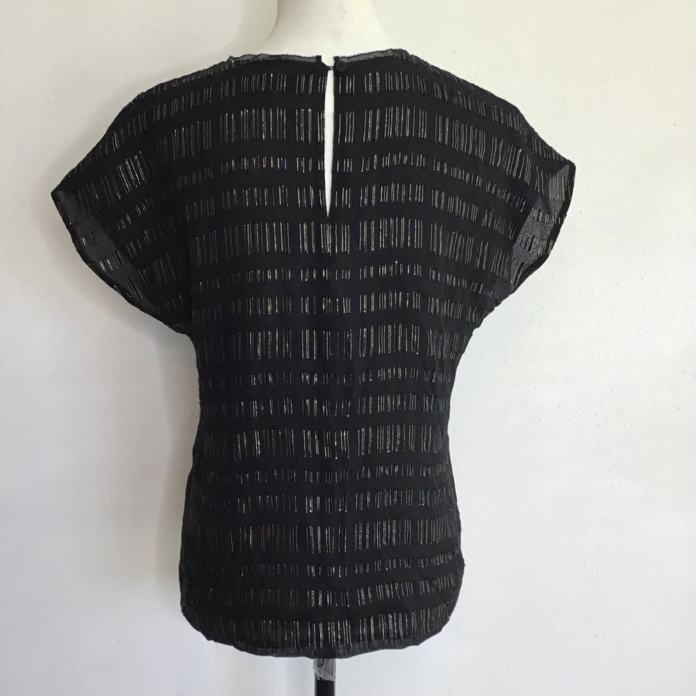 Reiss Black Sheer Striped Short Sleeve Blouse - Picture 2 of 8